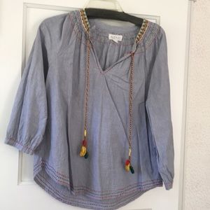 Women’s blue stripe peasant blouse